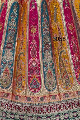 Multicolor silk blend embroidered traditional sangeet lehenga choli set