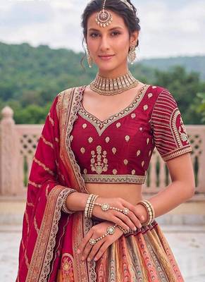 Multicolor silk blend embroidered traditional sangeet lehenga choli set 3