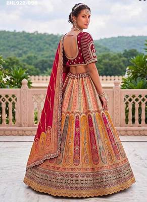 Multicolor silk blend embroidered traditional sangeet lehenga choli set 4
