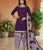 Purple printed cotton blend stitched solid print salwar kurta dupatta for women