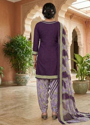 Purple printed cotton blend stitched solid print salwar kurta dupatta for women 3