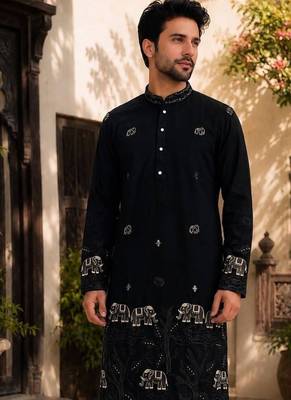 Black lachko embroidery party wear kurta and payjama 2