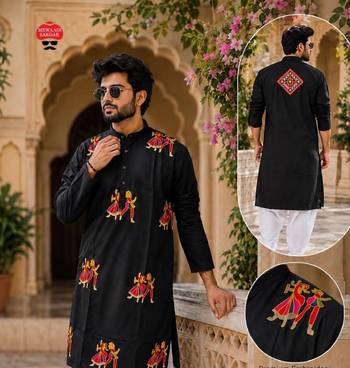 Black cotton plain party wear kurta and dhoty 2