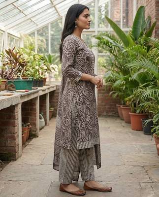 Purple printed cotton blend stitched floral print salwar kurta dupatta for women 2
