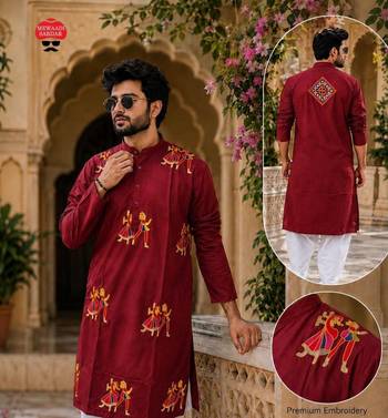 Maroon cotton plain party wear kurta and dhoty 2