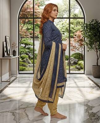 Blue printed cotton blend stitched ethnic motif print salwar kurta dupatta for women 2