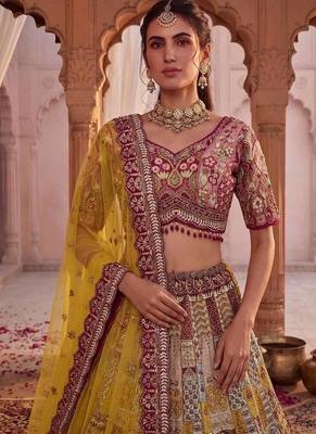Off-white silk blend embroidered multi-color bridal lehenga choli set 2