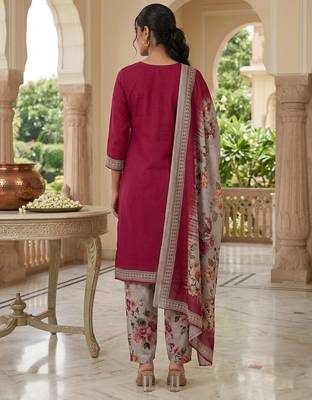 Red printed cotton blend stitched floral print salwar kurta dupatta for women 3
