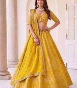 Mustard silk blend embroidered festive haldi lehenga choli set