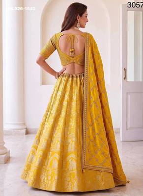 Mustard silk blend embroidered festive haldi lehenga choli set 4