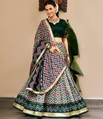 Women Ikat Printed Tasar Silk Lehenga Choli Set with Foil Print Detailing