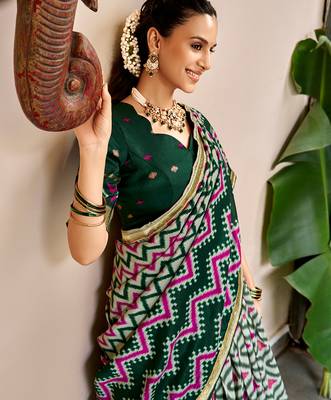 Women Ikat Printed Tasar Silk Lehenga Choli Set with Foil Print Detailing 2