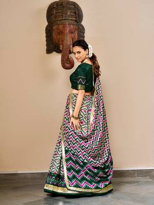 Women Ikat Printed Tasar Silk Lehenga Choli Set with Foil Print Detailing 3