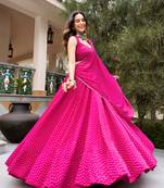women's printed georgette bandhej printed lehenga choli with dupatta for navratri - free size
