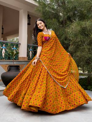 women's printed georgette bandhej printed lehenga choli with dupatta for navratri - free size 1