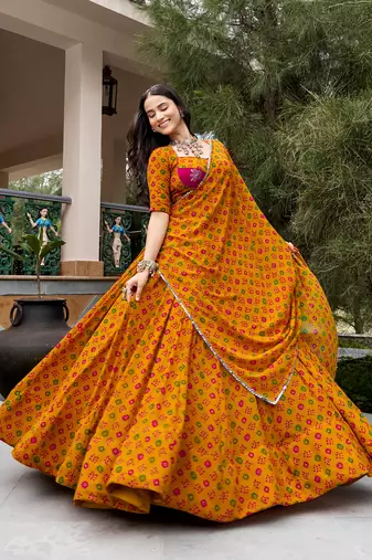 women's printed georgette bandhej printed lehenga choli with dupatta for navratri - free size