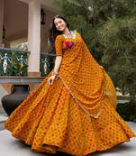 women's printed georgette bandhej printed lehenga choli with dupatta for navratri - free size