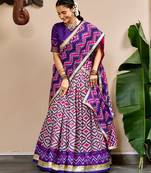 Women Ikat Printed Tasar Silk Lehenga Choli Set with Foil Print Detailing