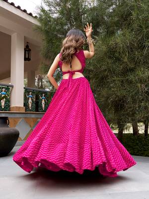 women's printed georgette bandhej printed lehenga choli with dupatta for navratri - free size 3