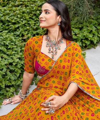 women's printed georgette bandhej printed lehenga choli with dupatta for navratri - free size 2