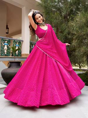women's printed georgette bandhej printed lehenga choli with dupatta for navratri - free size 4