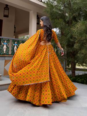 women's printed georgette bandhej printed lehenga choli with dupatta for navratri - free size 3