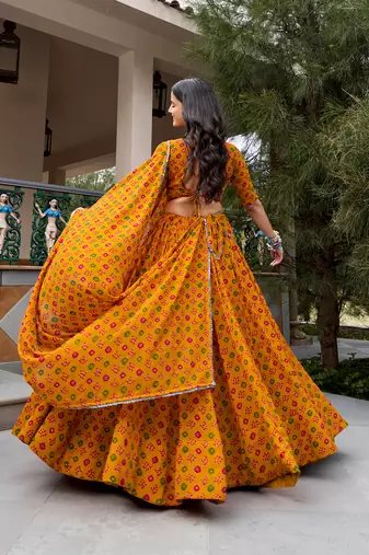 women's printed georgette bandhej printed lehenga choli with dupatta for navratri - free size