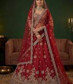 Red silk blend embroidered lehenga choli