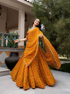 women's printed georgette bandhej printed lehenga choli with dupatta for navratri - free size 4