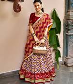 Women Ikat Printed Tasar Silk Lehenga Choli Set with Foil Print Detailing
