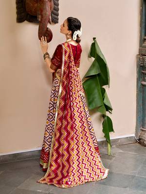 Women Ikat Printed Tasar Silk Lehenga Choli Set with Foil Print Detailing 3