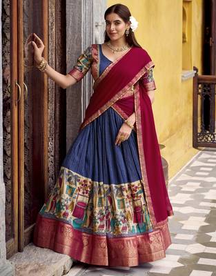 Women's Poly Chanderi Kalamkari Printed Lehenga Choli with Georgette Dupatta 1