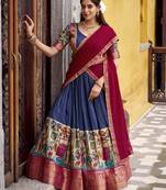 Women's Poly Chanderi Kalamkari Printed Lehenga Choli with Georgette Dupatta