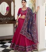 women's tasar silk gamthi printed navratri chaniya choli set with gotta patti work - free size