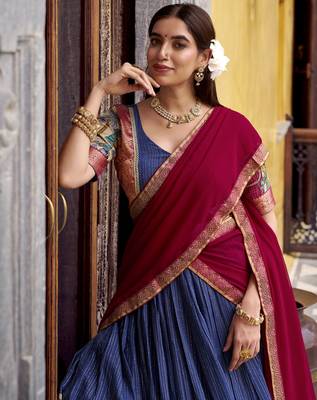 Women's Poly Chanderi Kalamkari Printed Lehenga Choli with Georgette Dupatta 2