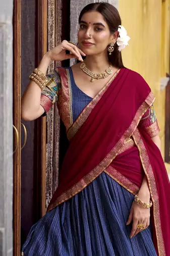 Women's Poly Chanderi Kalamkari Printed Lehenga Choli with Georgette Dupatta