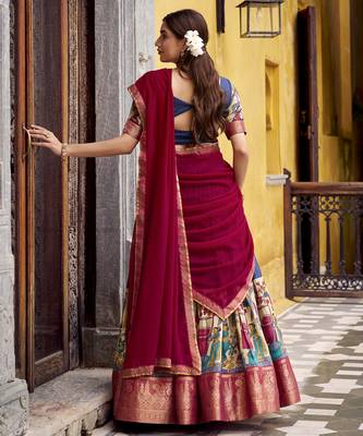 Women's Poly Chanderi Kalamkari Printed Lehenga Choli with Georgette Dupatta 3