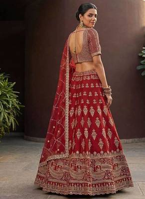 Red silk blend embroidered lehenga choli 2