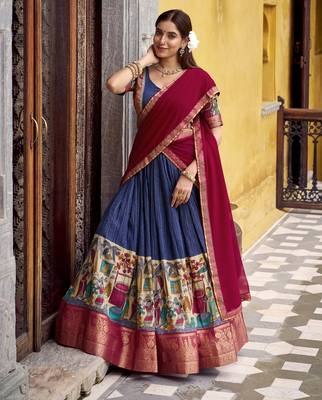 Women's Poly Chanderi Kalamkari Printed Lehenga Choli with Georgette Dupatta 4