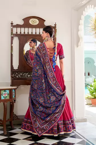 women's tasar silk gamthi printed navratri chaniya choli set with gotta patti work - free size