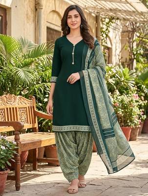 Green printed cotton blend stitched self design print salwar kurta dupatta for women 4