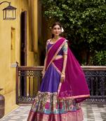 Women's Poly Chanderi Kalamkari Printed Lehenga Choli with Georgette Dupatta