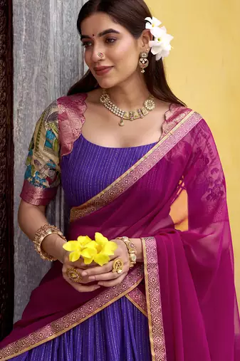 Women's Poly Chanderi Kalamkari Printed Lehenga Choli with Georgette Dupatta
