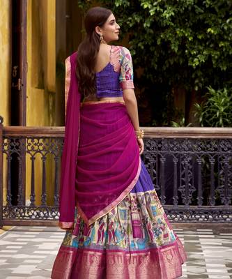 Women's Poly Chanderi Kalamkari Printed Lehenga Choli with Georgette Dupatta 3