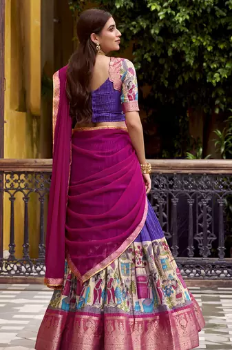 Women's Poly Chanderi Kalamkari Printed Lehenga Choli with Georgette Dupatta
