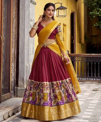Women's Poly Chanderi Kalamkari Printed Lehenga Choli with Georgette Dupatta 1