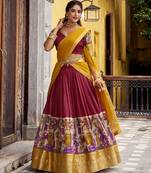 Women's Poly Chanderi Kalamkari Printed Lehenga Choli with Georgette Dupatta