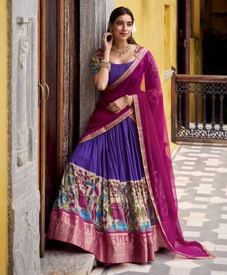 Women's Poly Chanderi Kalamkari Printed Lehenga Choli with Georgette Dupatta 4