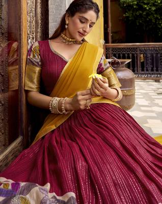 Women's Poly Chanderi Kalamkari Printed Lehenga Choli with Georgette Dupatta 2