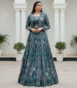 women's tasar silk printed co-ord set lehenga choli with jacket koti - free size